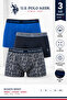 Men'S, Licensed, Uspa, 95% Cotton, 5% Elastane, Flexible Waistband, Boxer Brief, Indigo Navy Blue Printed, Comfort, 3-Piece Set