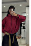 Burgundy Checkered Oversize Zippered Bomber Jacket - 5