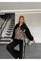 Women's Quality Sequin Detailed Leopard Patterned Top and Bottom Tracksuit Set - 5