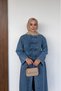 Women's Chinese-Inspired Detail-Embellished Top with Buttons and Belted Jeans Tunic Pants Set - 6