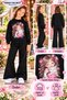 Winter, Spring, and Autumn Girls' Black Spanish Flared Bottoms and Black Sweat Top - 2
