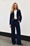 Slim Fit Velvet Jacket - Navy Blue - 2