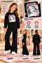 Winter, Spring, and Autumn Girls' Black Spanish Flared Bottoms and Black Sweat Top - 2