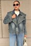 Denim Jacket with Beaded Collar and Shawl Detail - 3