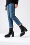 Pelatre double elastic platform sole women's heeled boot black croc - 5