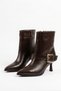 Casler Pointed Toe Side Buckle Long Women's Heeled Boots Brown Wrinkled - 4
