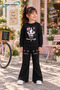 Winter, Spring, and Autumn Girls' Black Spanish Flared Bottoms and Black Sweat Top