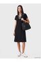 Two Mt Shop Quality Lcw Everyday Black Diving Fabric Plain Standard & Regular Polo Collar Midi Dress