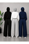 3 (Pieces) Winter Plain Black Gray Navy Blue Wide Leg Sweatpants - 3
