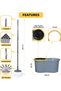 Grey 360° Spin Bucket Mop Set with 4 Easy Wheels - Adjustable Telescopic Handle, Durable Microfiber - 4
