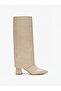 Jike Premium Non-Removable Pointed Toe Heeled Boots Beige Patent Leather - 2