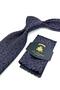 Navy Blue Motif Patterned Classic Tie with Handkerchief Kk13988 - 2