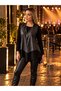 Women's Long Sleeve Asymmetrical Viscose Blouse Black Zippered Leather Look Vest Double Set - 3
