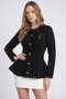 Women's Knitwear Cardigan with Floral Accessories and Metal Buttons and Ruffle Skirt
