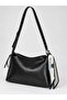 Black Women's Shoulder Bag with Scarf Detail, Adjustable Strap and Zipper - 2