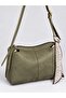 Khaki Suede Women's Shoulder Bag with Scarf Detail, Adjustable Strap and Zipper - 4