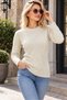Women's Round Neck Long Sleeve Geometric Knit Patterned Stylish Comfortable Fit Soft Textured Casual Beige Knitwear Sweater - 2