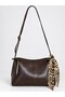 Brown Women's Shoulder Bag with Scarf Detail and Adjustable Strap and Zipper - 2