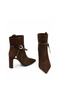 Genuine Leather Pointed Toe Women's Boots 381 Brown Suede - 6