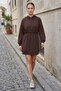 Women's Modal Fabric Hooded Drawstring Waist Sweatshirt Mini Dress - 3