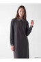 Two Mt Shop Quality Lcw Modest Anthracite Thessaloniki Plain Comfortable & Relaxing Shirt Collar Midi Dress - 2