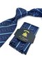 Navy Blue Stripe Pattern Classic Tie with Handkerchief Kk14027 - 2