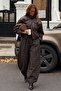 Bitter Brown Plaid Patterned Elastic Waist Balloon Pants Mg2905