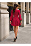 Women's Long Sleeve Double Breasted Collar Chain Detailed Short Janjan Crepe Dress - 2