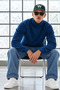 Men's Turtleneck Basic Knitwear Blue Sweater - 4