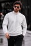 Men's Half-High Collar Light Gray Sweater - 3