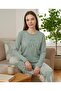 Women's Long Sleeve Crew Neck'Hello' Printed Mabet Tree Leaves Pattern Waffle Fabric 100% Cotton Pajama Set - 2