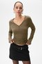 Aigete women's button-down v-neck long sleeve khaki blouse