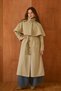 Cape Layered Belted Long Trench Coat Stone