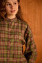 Plaid Court Collar Wide Sleeve Shirt Khaki - 4