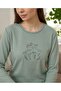 Women's Long Sleeve Crew Neck'Hello' Printed Mabet Tree Leaves Pattern Waffle Fabric 100% Cotton Pajama Set - 3