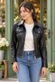 Zippered Short Leather Jacket - Black - 2