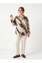 Women's Plus Size Blouse Satin Look Viscose Shirt Collar Long Sleeve Patterned Brown - 2