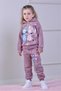 Girl's Patterned Hooded 3-Yarn Rastered Elastic Leg Sweatpants Set - 3005