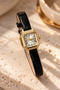 Bonit Minimal Women's Wristwatch Black Leather Band Gold Color Cornered Case Roman Numerals Minimal Elegant Classic Analog Watch - 3