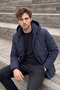 Men's Winter Navy Blue Coat with Hood, Bonded Fabric, Classic Fit - M005 - 3