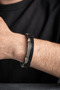 Chrome Plated 2 Row Steel Black Leather Men's Steel Bracelet - 3