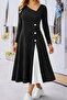Women's Long Sleeve Asymmetrical Collar Button Detailed Midi Viscose Dress, Casual, Comfortable Dress - 2