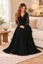 Elegance in Every Step Women's V-Neck and Ruched Sleeves Flared Long Crepe Dress - 3