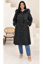Women's Plus Size Removable Hooded Plush Fur Inside Waist Tie Detail Winter Thick Long Coat 29012 - 2
