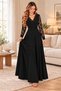 Elegance in Every Step Women's V-Neck and Ruched Sleeves Flared Long Crepe Dress - 2