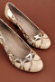 Women's Genuine Leather Round Toe Heeled Shoes Vdt.1640 Beige - 3