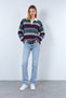 Women's Polo Collar Long Sleeve Striped Sweatshirt - 3