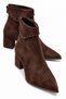Pointed Toe Heeled Boots with Back Zipper Brown Suede
