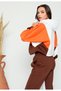Gray-Brown-Orange Color Block Oversize Hooded Inner Lined Double Layer Women'S/Youth Tracksuit Set - 6