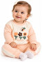 Baby Girl Bee Tulip Embroidered Text Patterned Powder Color Tracksuit Set with Snap Closure on the Shoulder - 2